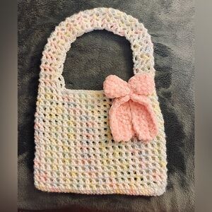 Handmade Crochet Bag with Pink Bow